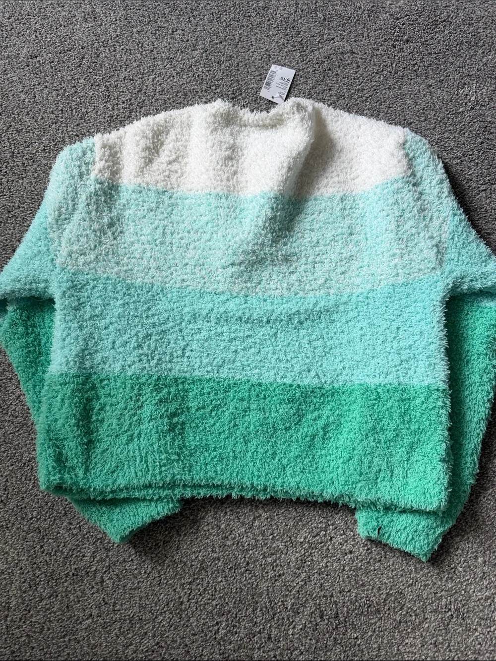 The Children's Place Fuzzy Striped Crewneck Sweater - Cream & Mint Green